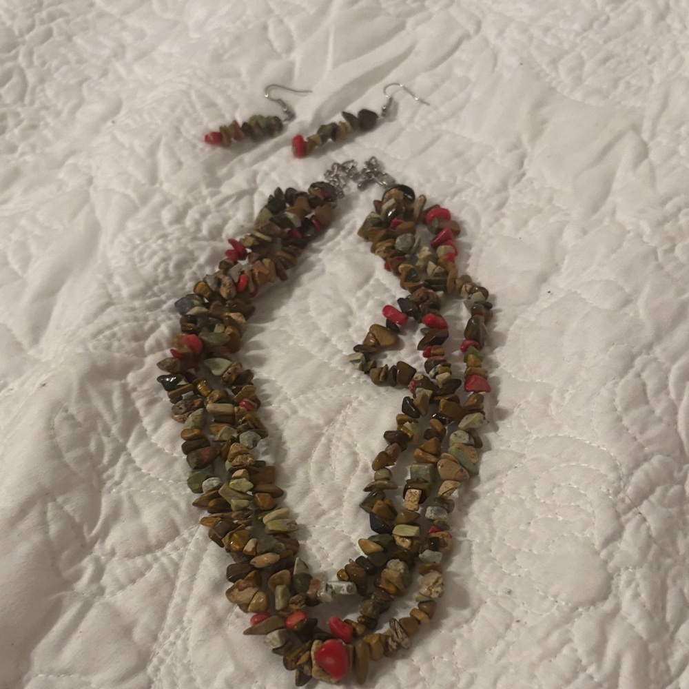 Multicolor Stone Beaded Necklace and Earring Set